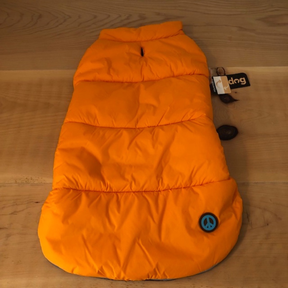 SALE NWT 22" Dog Coat  Fabdog Reversible Puffer Coat orange/brown